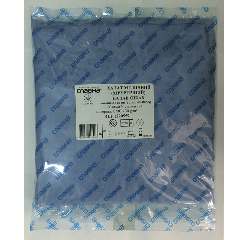 Халат хір. на зав. д. 128 см (р. 46 - 48(М)) (СМС - 30 г/м2) ст.